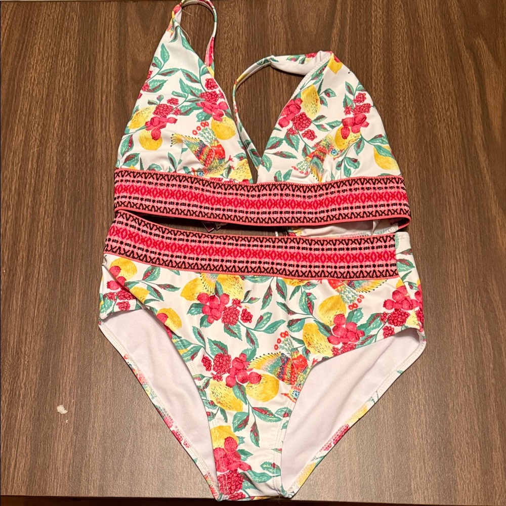 DAVI & DANI Floral Print Bikini - Red and Yellow